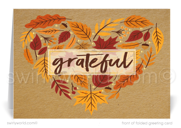 Rustic Whimsical Fall Autumn Festive Corporate Business Happy Thanksgiving Cards for Customers.