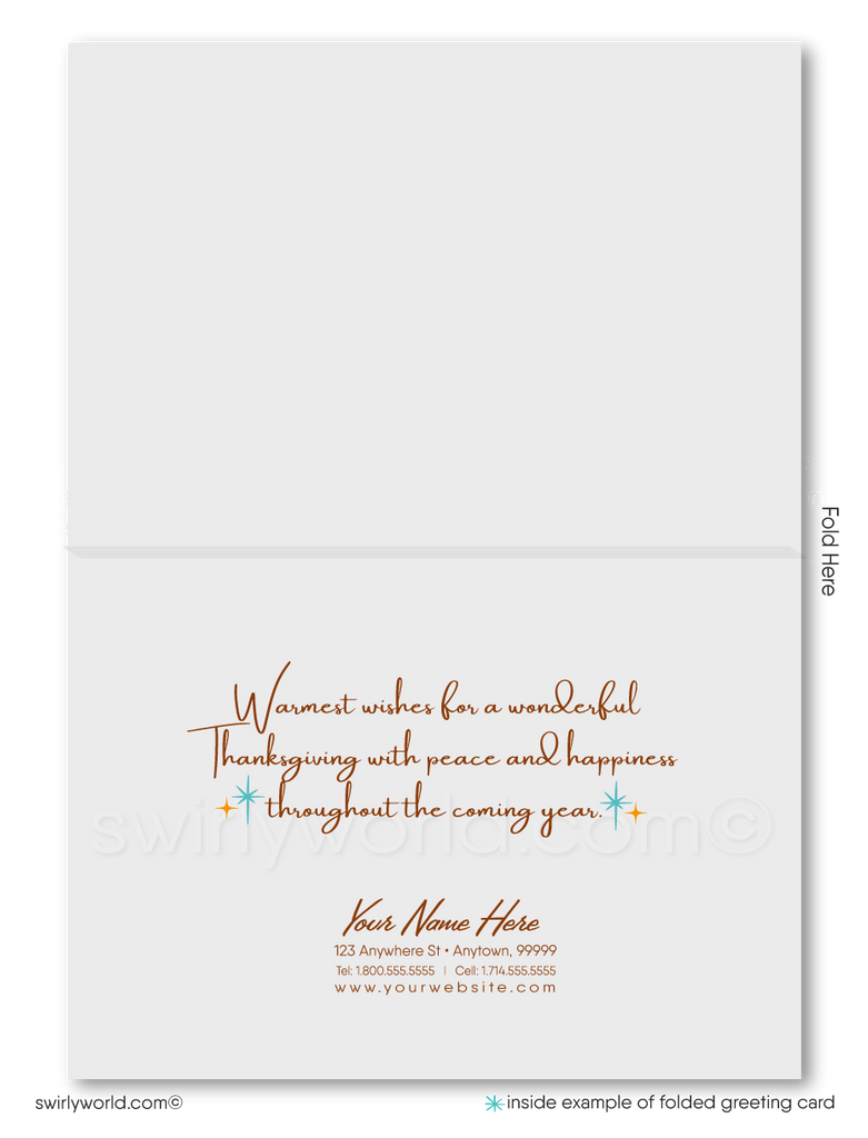 Vintage 1960s Retro Atomic Mid-Century Modern Printed Thanksgiving Cards for Clients