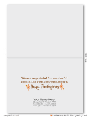 Retro Mid-Century Modern Thanksgiving Greeting Card with Pumpkin and "Thanks" Banner