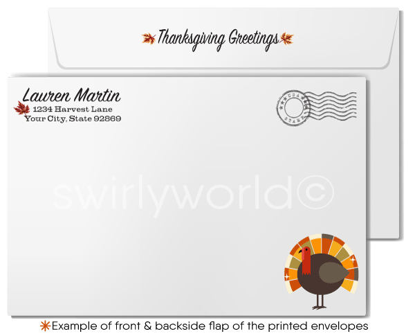 Retro Mid-Century Modern Thanksgiving Greeting Card with Pumpkin and "Thanks" Banner