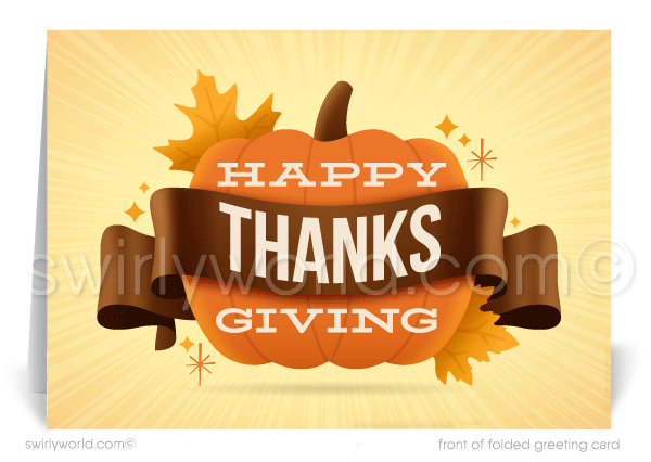 Retro modern professional Happy Thanksgiving greeting cards for business customers.