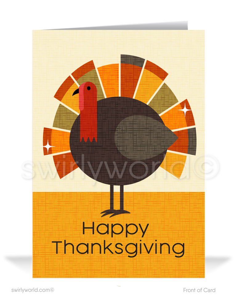 Retro Mid-Century Modern Turkey Thanksgiving Greeting Cards