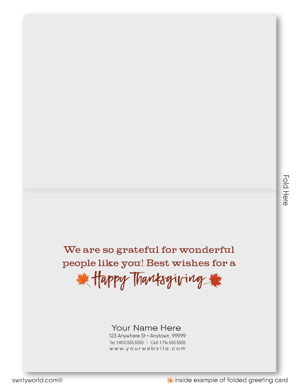 Rustic Modern Leaves Professional Business Happy Thanksgiving Cards for Customers