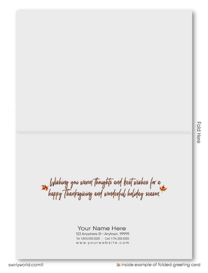 Thanksgiving Business Card with Golden Fall Leaves: Customizable "Happy Thanksgiving" Banner