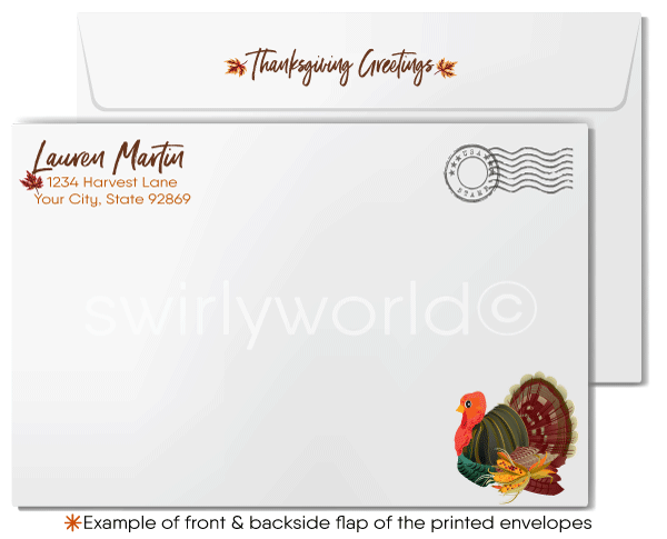 Thanksgiving Business Card with Golden Fall Leaves: Customizable "Happy Thanksgiving" Banner