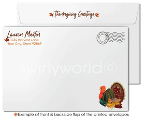 Thanksgiving Business Card with Golden Fall Leaves: Customizable "Happy Thanksgiving" Banner