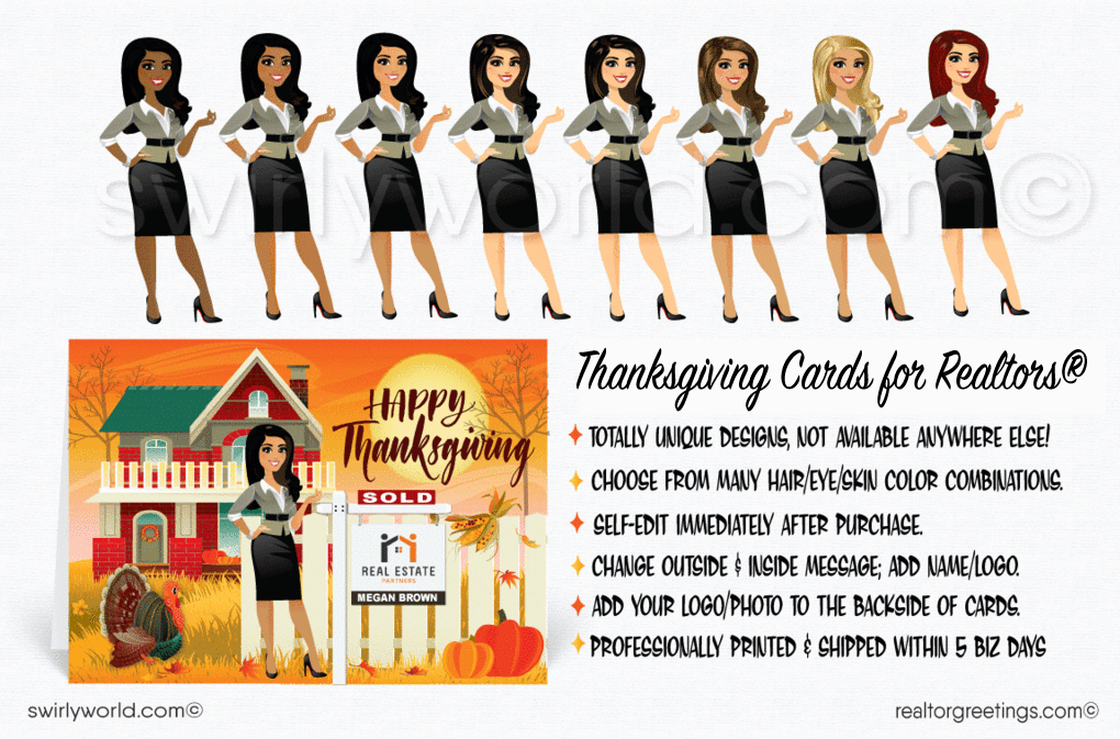 Cute Fall Autumn Season Realtor Happy Thanksgiving Greeting Cards for Clients