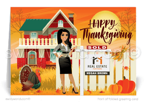 Cute Fall Autumn Season Realtor Happy Thanksgiving Greeting Cards for Clients