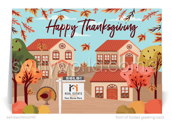 Fall Autumn Foliage Realtor Happy Thanksgiving Greeting Cards for Clients.