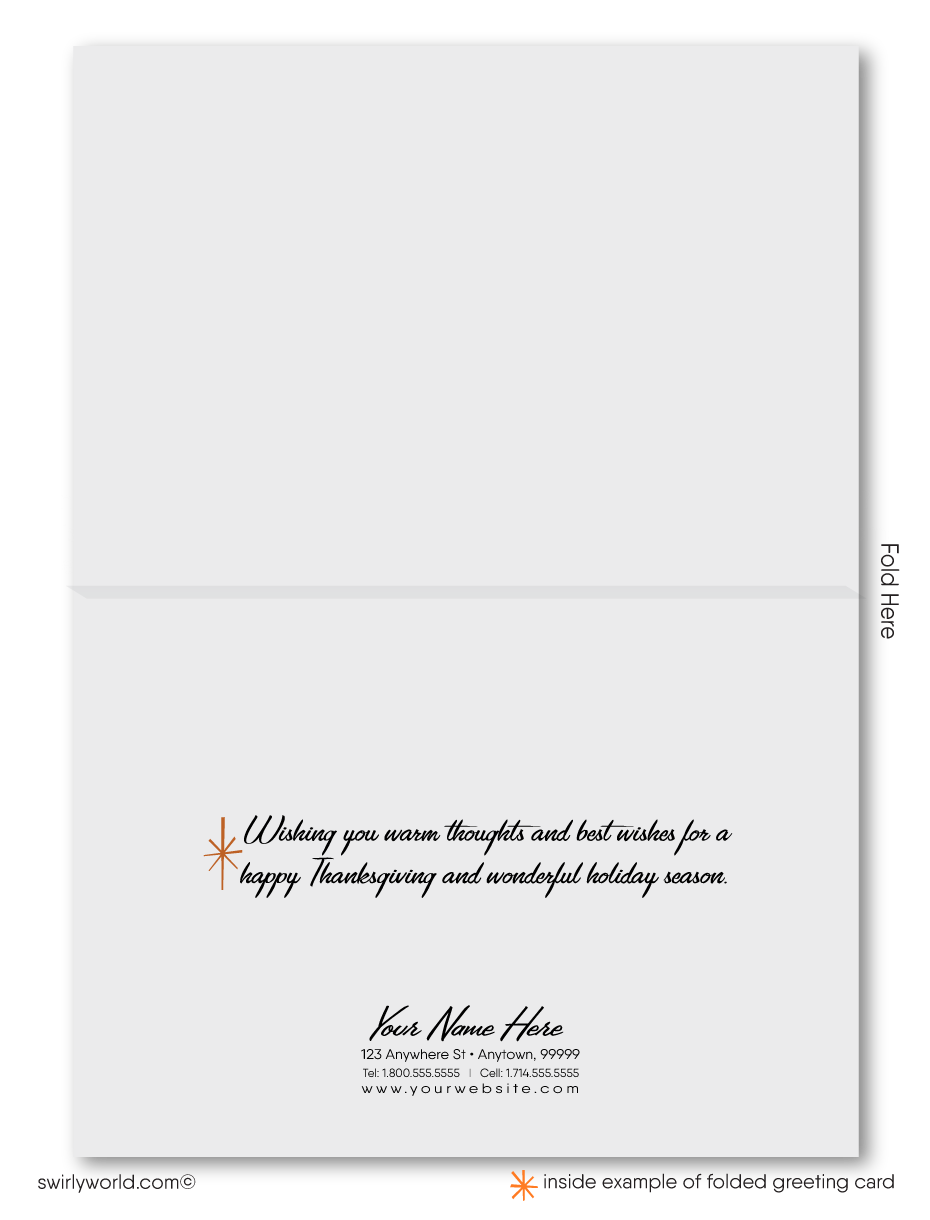 Embrace retro charm with Swirly World's vintage mid-century Thanksgiving card! Featuring a cheerful chef carrying a turkey and iconic atomic starbursts, this card is customizable via Corjl. Printed on premium cardstock, available in flat or folded styles, with optional custom envelopes for a personal touch.