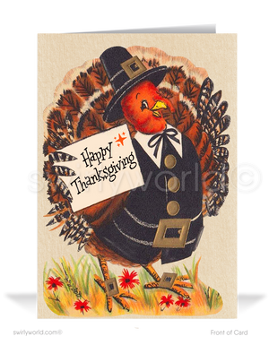 Step back to the 1950s-1960s with Swirly World's vintage Thanksgiving cards. Featuring retro fall elements, these mid-century style cards bring timeless charm. Customize easily with Corjl and choose flat or folded options. Add custom imprinted envelopes for a personal, nostalgic touch!