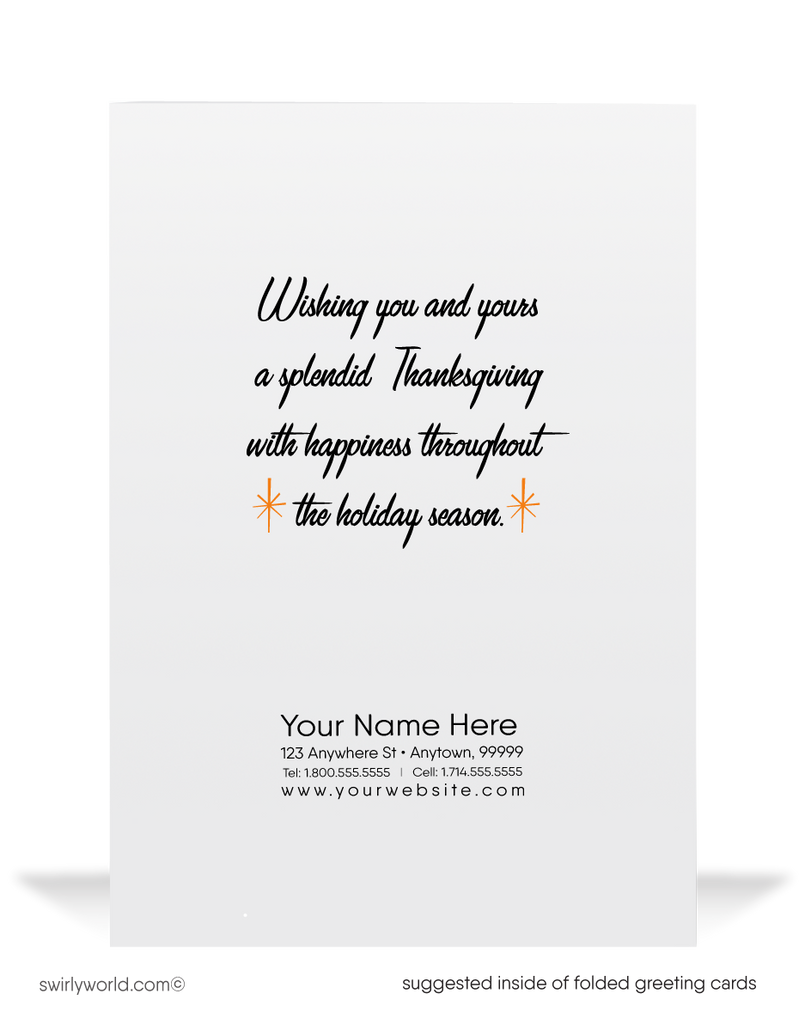 Vintage Mid-Century Thanksgiving Card with 1950s Woman and Turkey Illustration