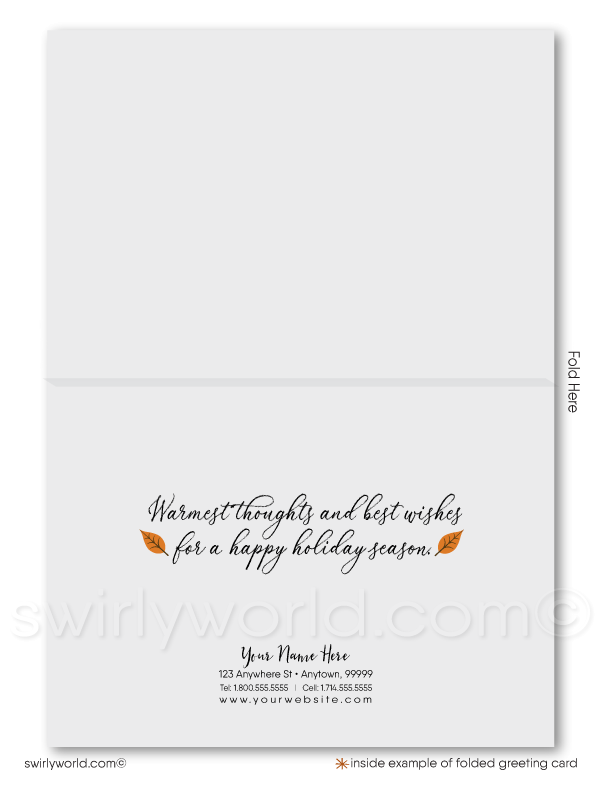Customizable Whimsical Thanksgiving Greeting Card with Autumn Tree and Falling Leaves