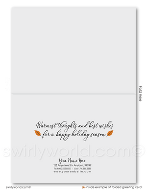 Customizable Whimsical Thanksgiving Greeting Card with Autumn Tree and Falling Leaves