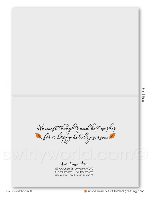 Whimsical Fall Foliage Tree Professional Happy Thanksgiving Cards for Business Customers.