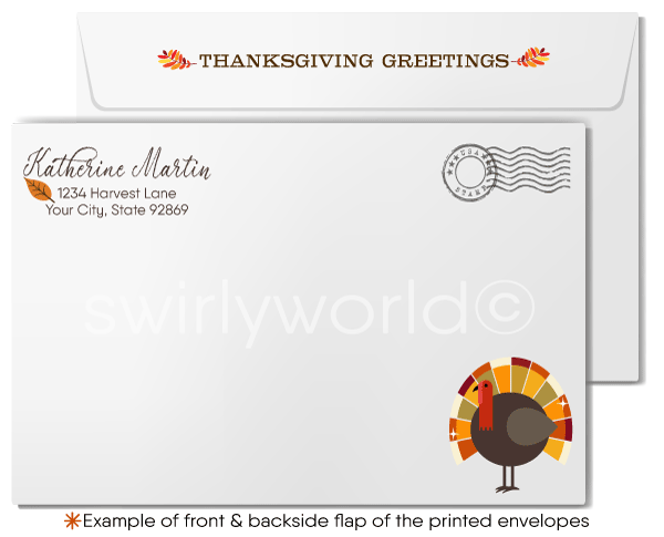 Customizable Whimsical Thanksgiving Greeting Card with Autumn Tree and Falling Leaves