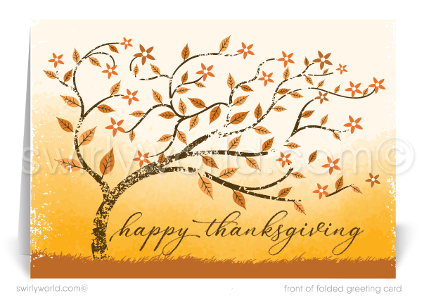 Whimsical Fall Foliage Tree Professional Happy Thanksgiving Cards for Business Customers.