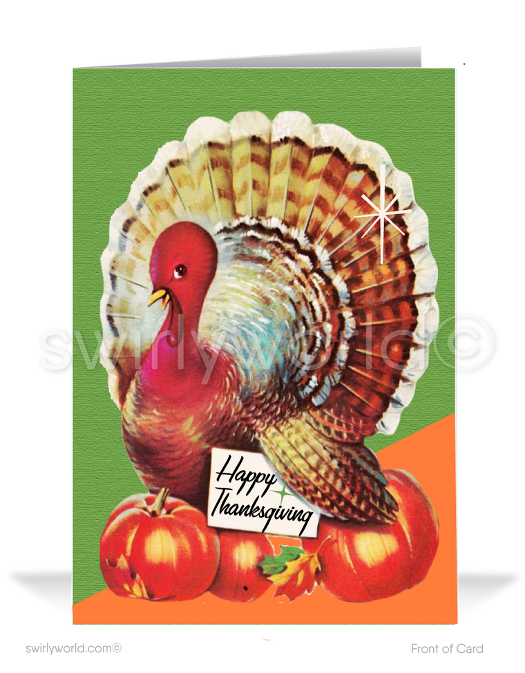 1950s Retro Mid-Century Atomic Mod Turkey Happy Thanksgiving Cards