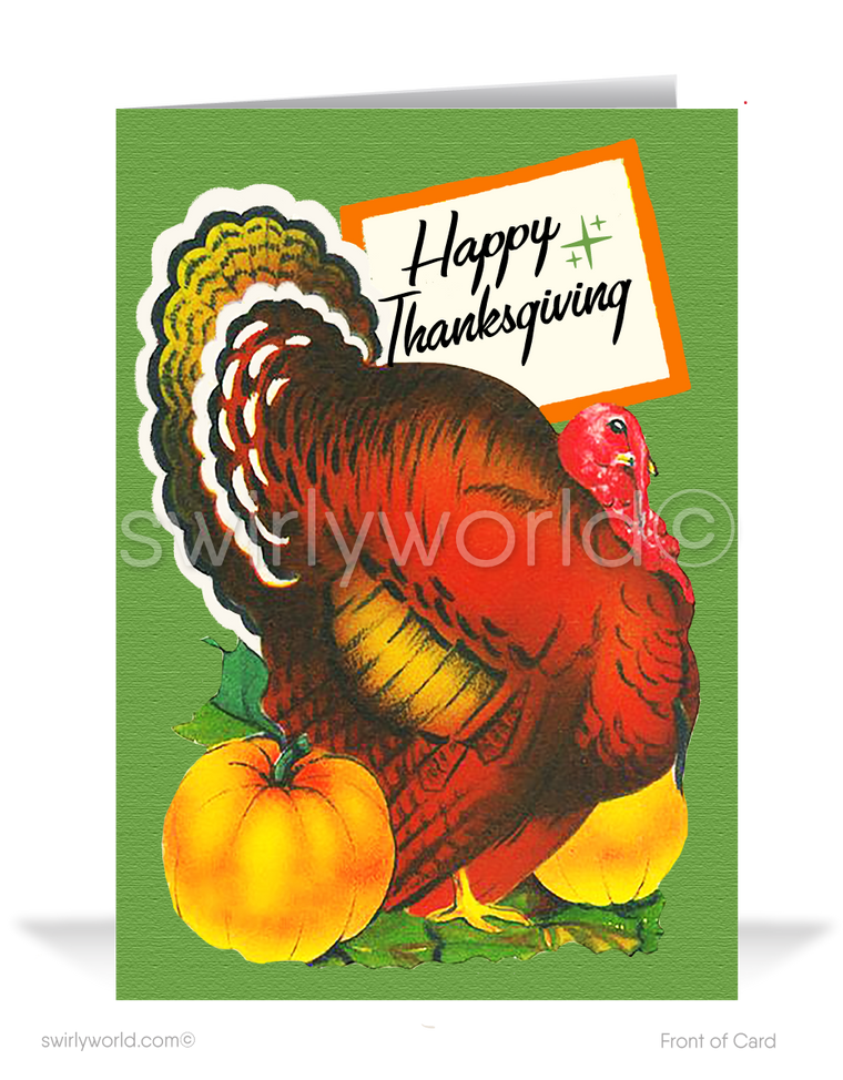 1950s Vintage Retro Mid-Century Modern Turkey Happy Thanksgiving Cards