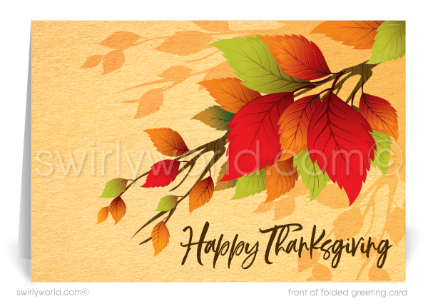 Fall Autumn Foliage Business Happy Thanksgiving Greeting Cards for Clients.