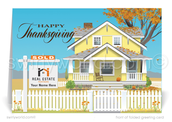 Fall Autumn Business Marketing Professional Realtor Happy Thanksgiving Cards for Clients.