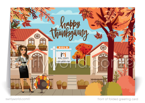 Beautiful Fall Autumn Marketing Happy Thanksgiving Cards for Professional Women Realtors.