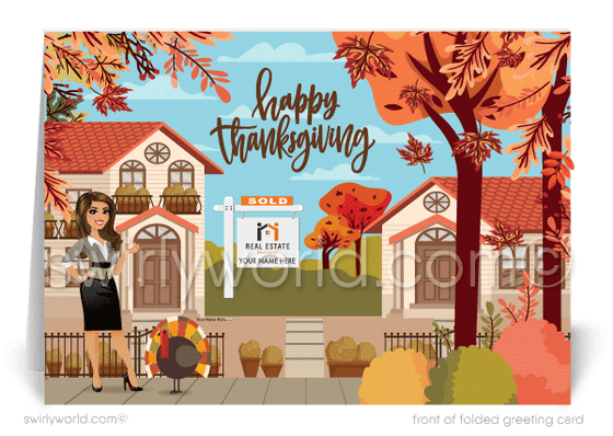 Beautiful Fall Autumn Marketing Happy Thanksgiving Cards for Professional Women Realtors.