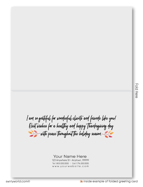 Customizable Watercolor Thanksgiving Greeting Card with Vintage Farmhouse and Logo Signpost
