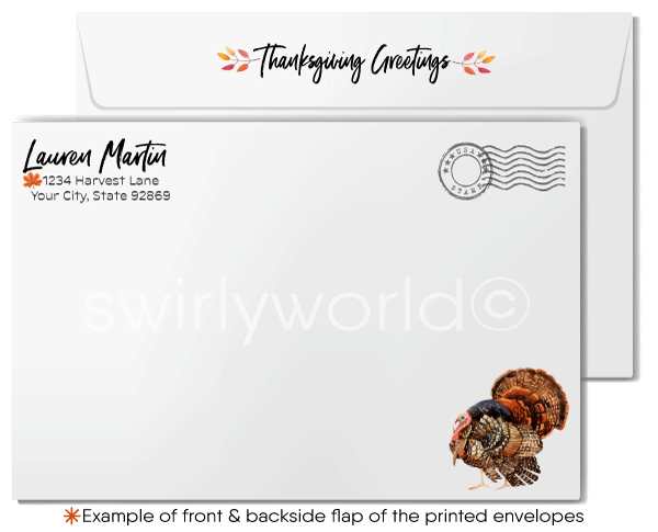 Customizable Watercolor Thanksgiving Greeting Card with Vintage Farmhouse and Logo Signpost