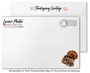 Customizable Watercolor Thanksgiving Greeting Card with Vintage Farmhouse and Logo Signpost