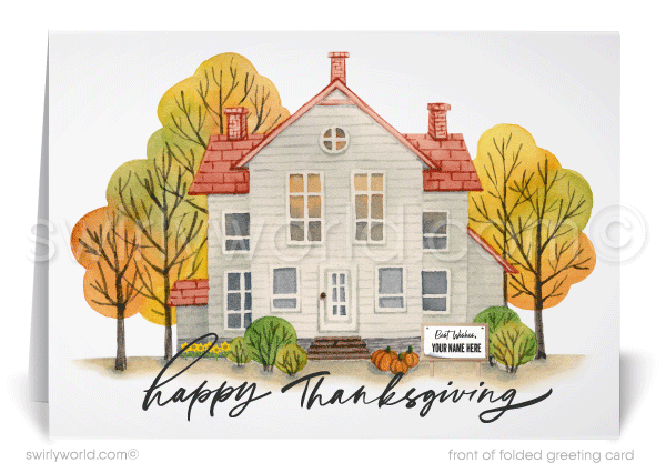 Beautiful professional happy Thanksgiving greeting cards for clients from neighborhood Realtor.