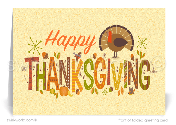 Vintage retro modern autumn fall happy Thanksgiving greeting cards for clients