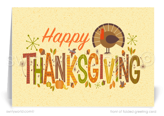 Vintage retro modern autumn fall happy Thanksgiving greeting cards for clients