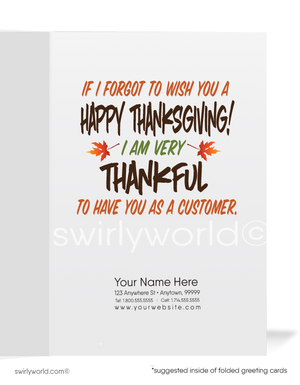 Funny Turkey Humorous Business Happy Thanksgiving Greeting Cards for Customers