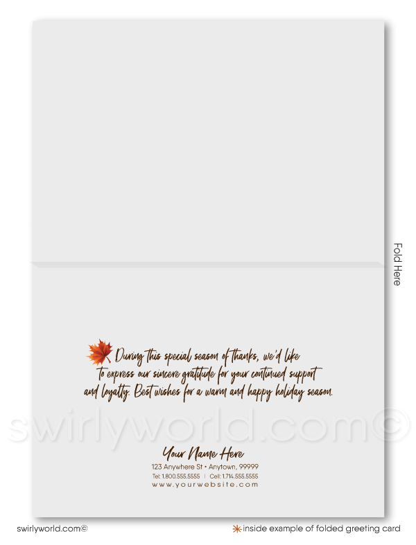 Traditional Rustic Fall Autumn Leaves Corporate Company Business Happy Thanksgiving Cards for Customers
