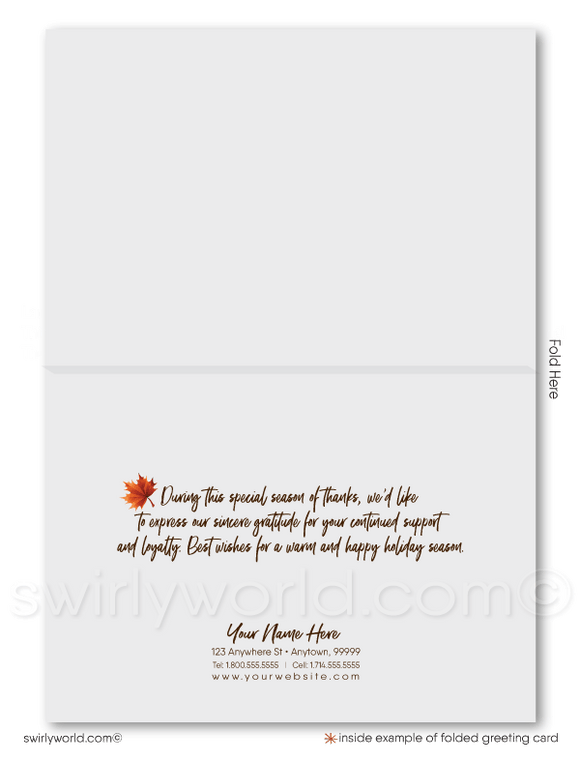 Traditional Rustic Fall Autumn Leaves Corporate Company Business Happy Thanksgiving Cards for Customers.