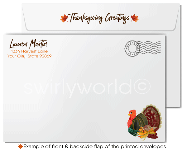 Business Thanksgiving Card with Golden Fall Leaves and "Happy Thanksgiving" Banner: Customizable Options