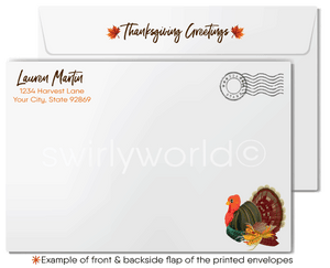 Business Thanksgiving Card with Golden Fall Leaves and "Happy Thanksgiving" Banner: Customizable Options