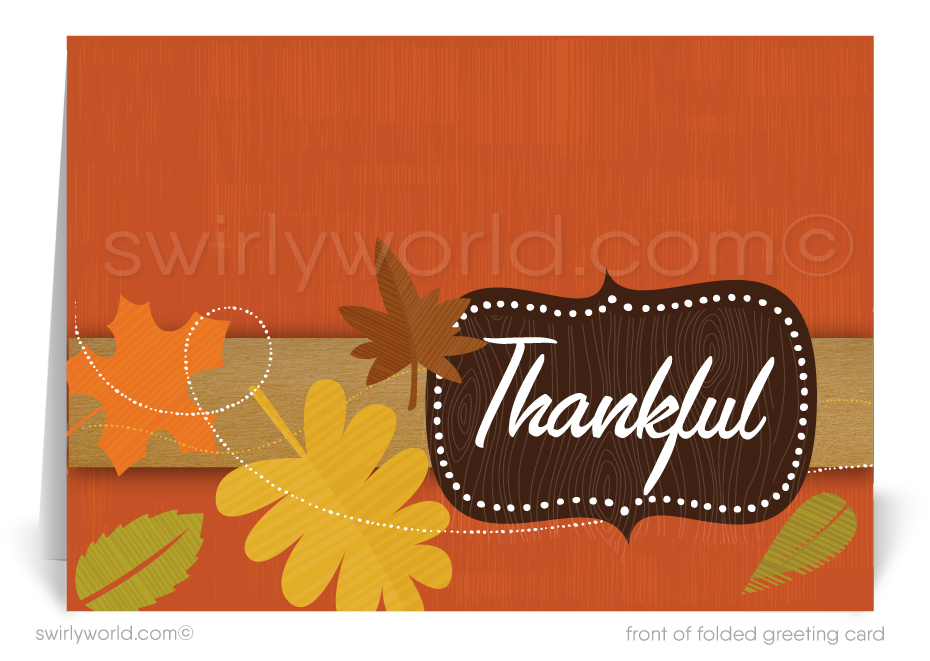 Retro Mid-Century Modern Fall Foliage Happy Thanksgiving Greeting Cards