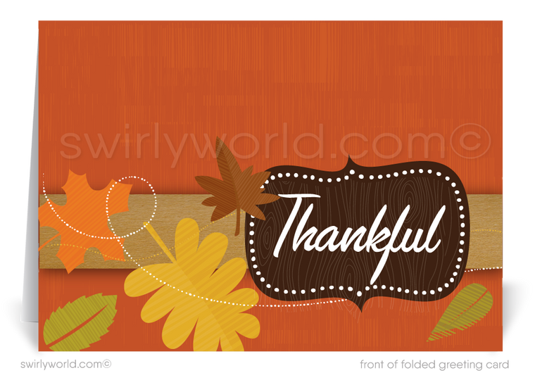 Retro Mid-Century Modern Fall Foliage Happy Thanksgiving Greeting Cards