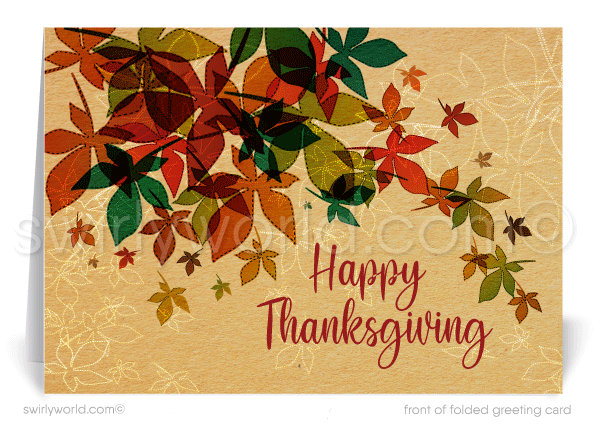 Rustic Modern Fall Autumn Festive Corporate Business Happy Thanksgiving Cards for Customers.