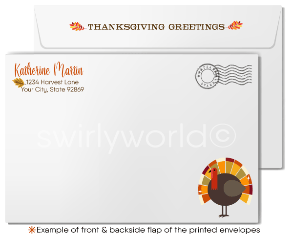 Whimsical Thanksgiving Greeting Card with Vibrant Autumn Tree and Falling Leaves
