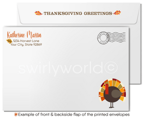 Whimsical Thanksgiving Greeting Card with Vibrant Autumn Tree and Falling Leaves