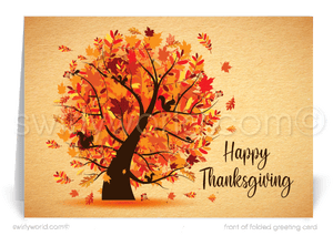 Whimsical Fall Foliage Tree Professional Happy Thanksgiving Cards for Business Customers.