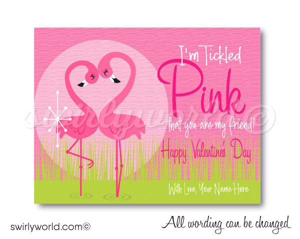 Palm Springs Retro Mod Pink Flamingos Valentine's Day Digital Printable Download