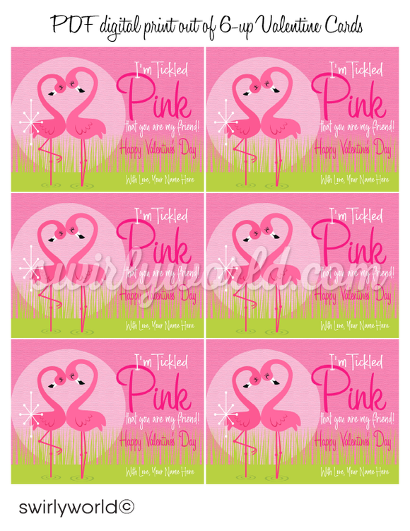 Palm Springs Retro Modern Pink Flamingos Valentine's Day Cards Digital Printable Download