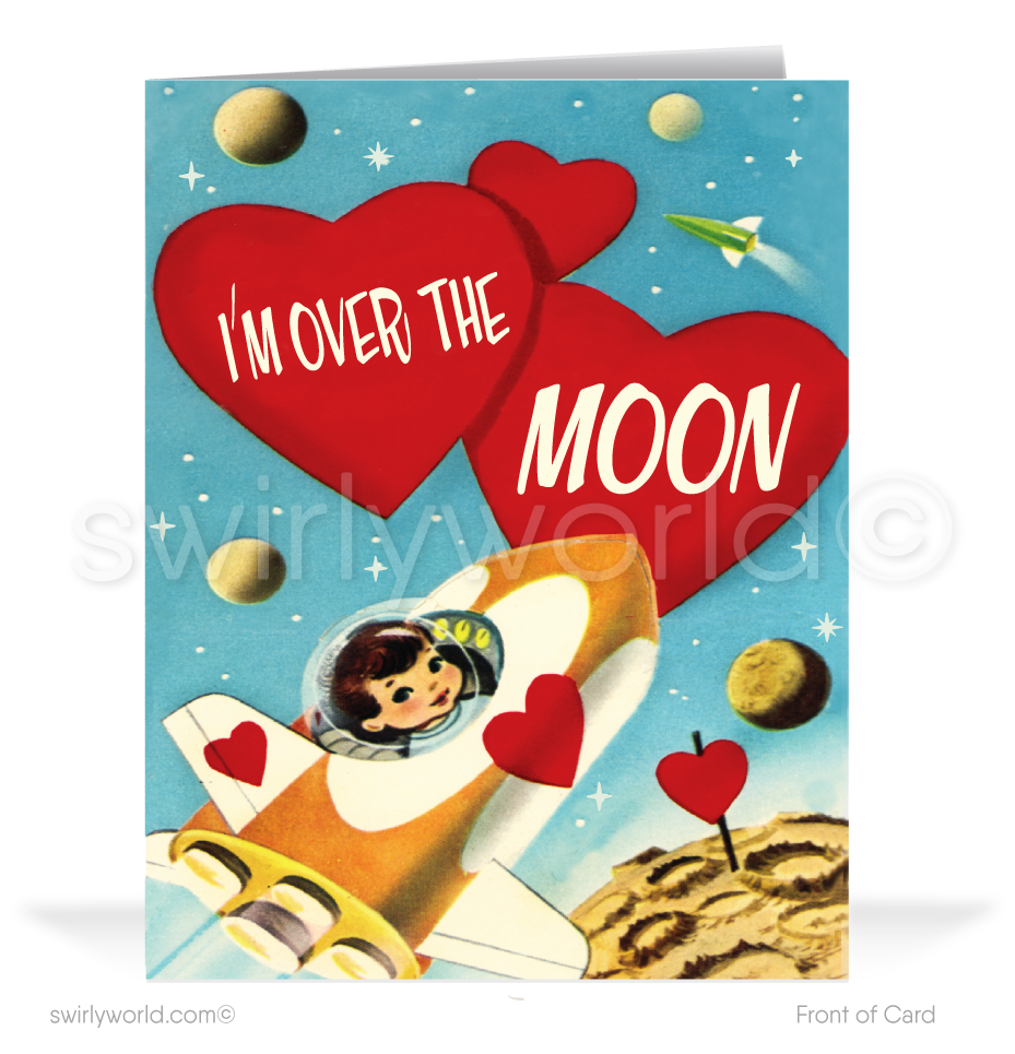 Charming 1940s-1950s Vintage-Inspired Valentine's Day Cards: Retro Rocket Space