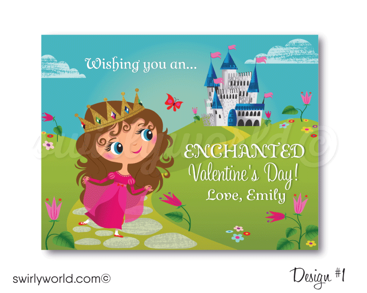 Girls Printable Princess Classroom Valentine's Day Cards for Digital Download