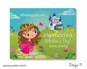 Girls Printable Princess Classroom Valentine's Day Cards for Digital Download