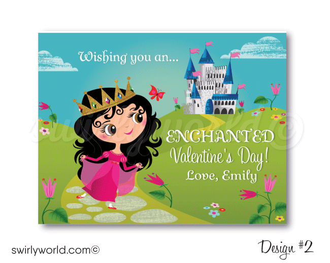 Girls Printable Princess Classroom Valentine's Day Cards for Digital Download